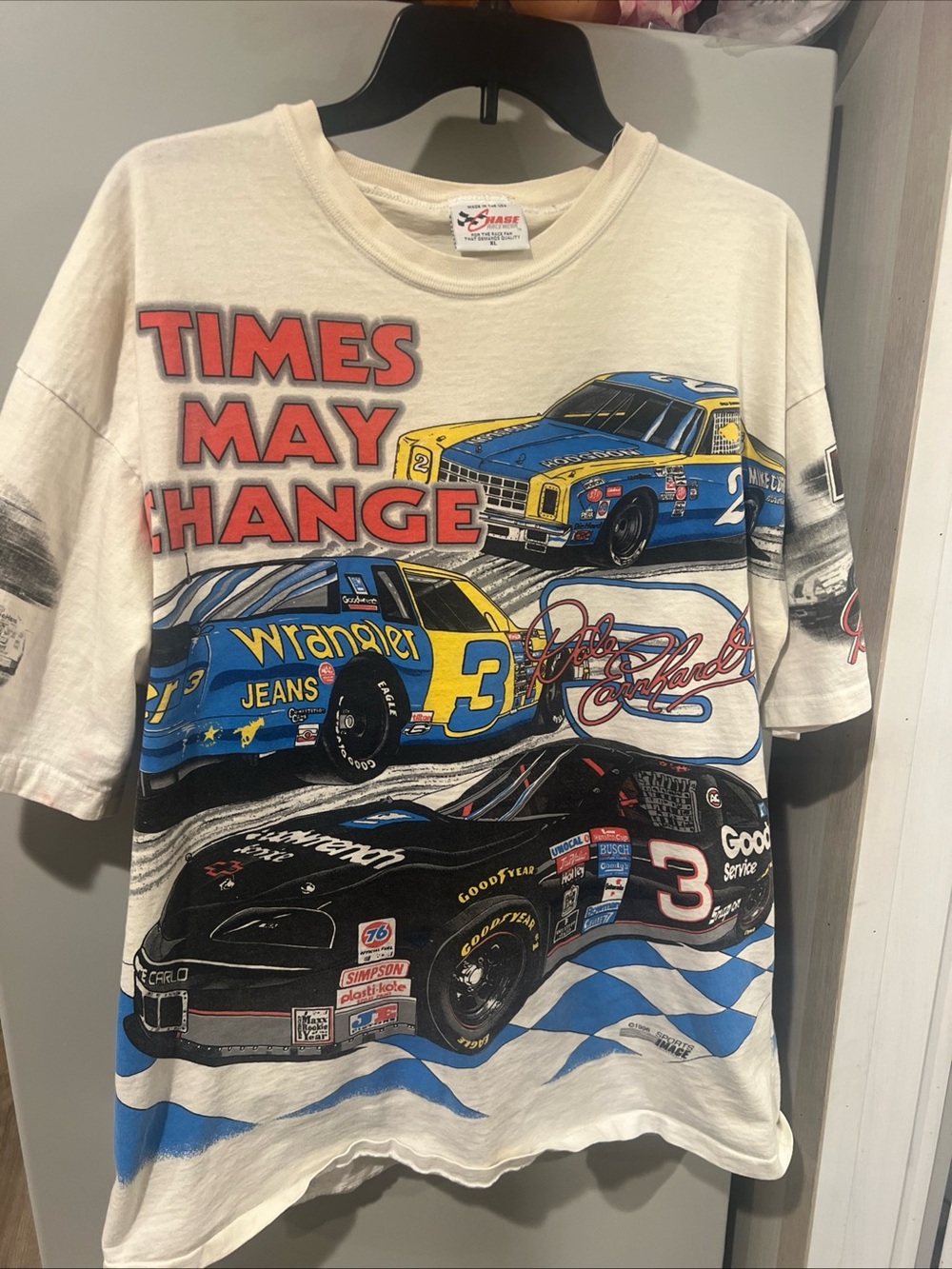 Chase Authentics White Racing Graphic Tee with Blue, Yellow & Black